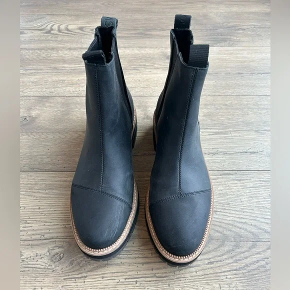 TOMS Black Leather Chelsea Ankle Boots - Picture 2 of 9